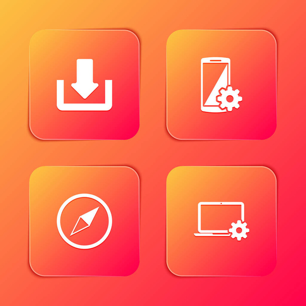 Set Download, Setting on smartphone, Wind rose and Laptop and gear icon. Vector. - Vector, Image