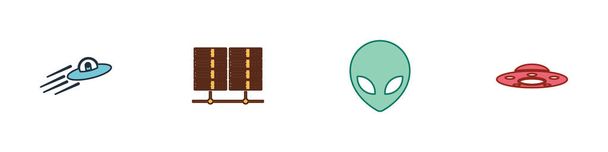 Set UFO flying spaceship and alien, Server, Data, Web Hosting, Alien and  icon. Vector. - Vector, Image