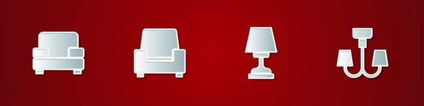 Set Armchair, , Table lamp and Chandelier icon. Vector. - Vector, Image