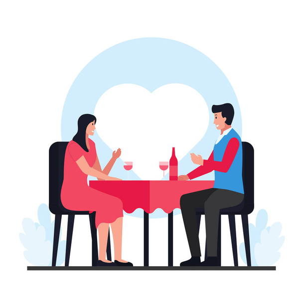 Man and woman dinner in valentine's day. - Vector, Image