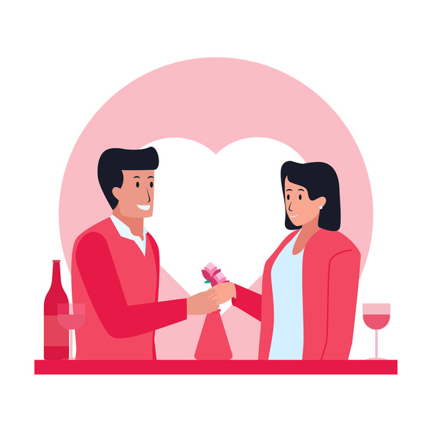 Man and woman dinner in valentine's day. - Vector, Image