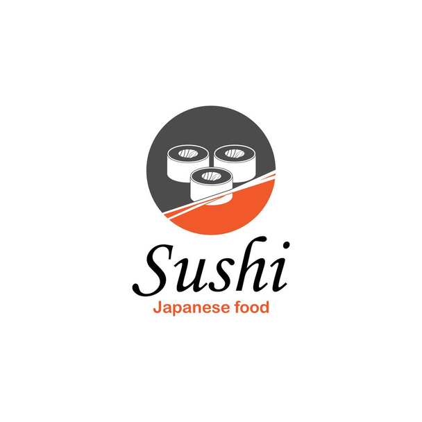 Σούσι και ρολά με chopstick μπαρ ή εστιατόριο διάνυσμα πρότυπο λογότυπο. Ιαπωνική ή κινέζικη παραδοσιακή κουζίνα, νόστιμο φαγητό εικονίδιο. - Διάνυσμα, εικόνα