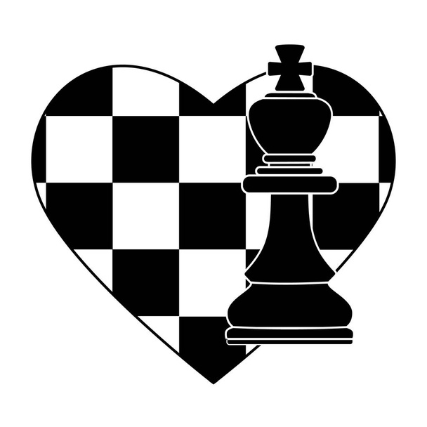 Composición Ajedrez pieza rey sobre un fondo de tablero de ajedrez, color negro sobre un fondo blanco, ilustración vectorial, icono, logotipo, sublimación, impresión, diseño, decoración - Vector, Imagen
