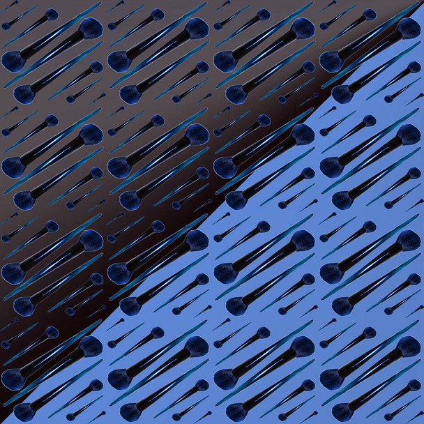 Косметичні пензлі у візерунку чорно-синій градієнтний фон крупним планом, реклама косметики, шпалери, текстура, простір для тексту
 - Фото, зображення