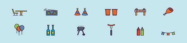 készlet barbecue party rajzfilm ikon design sablon különböző modellek. modern vektor illusztráció elszigetelt kék háttér - Vektor, kép