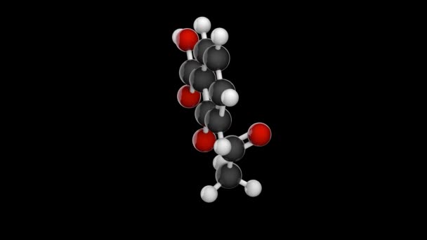 Молекулярные шарики и палочки аспирина (ASA) - C9H8O4. 3D визуализация. Бесшовный цикл. Изолированный и вращающийся на черном фоне. Модель химической структуры мяча и палки. - Кадры, видео