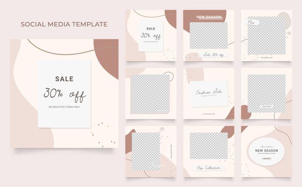 social media template banner blog fashion sale promotion. fully editable instagram and facebook square post frame puzzle organic sale poster. brown beige vector background - Vector, Image