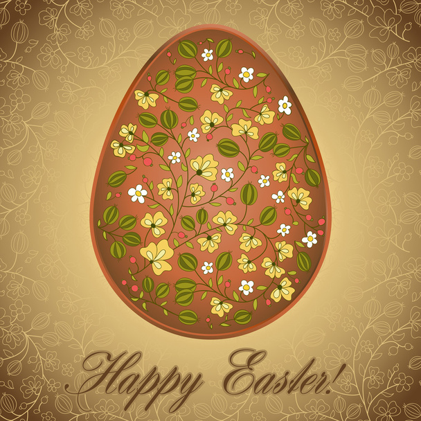 Easter egg  with gooseberry, gold brown greeting card - Vetor, Imagem