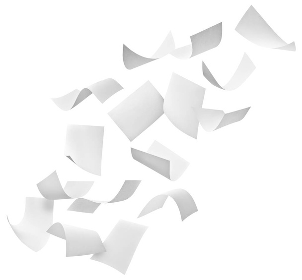 крупным планом летающие бумаги на белом фоне - Фото, изображение