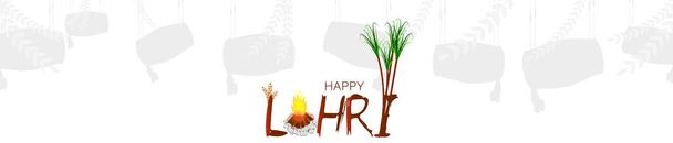 Vector Illustration for Happy Lohri. Indian traditional drum or dholak or dhol and dancing couple - Vector, Image