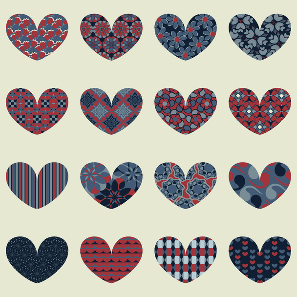 Set of vector icons Valentine's Day. Decorative abstract patterns, flowers into heart, design elements for decoration - Vector, Image