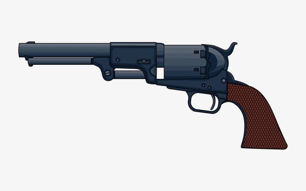 Περιστροφικό πιστόλι διανυσματική απεικόνιση απομονωμένη. Vintage Colt Revolver Σχέδιο - Διάνυσμα, εικόνα