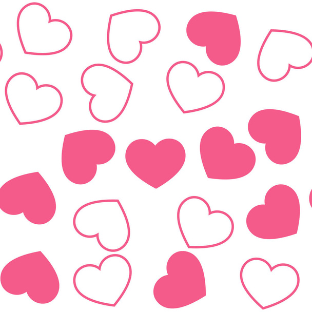   Pink hearts on white background. Seamless vector romantic love valentine pattern. For fabric, textile, design, cover, banner. - Vetor, Imagem