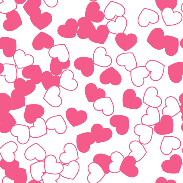   Pink hearts on white background. Seamless vector romantic love valentine pattern. For fabric, textile, design, cover, banner. - Vektör, Görsel