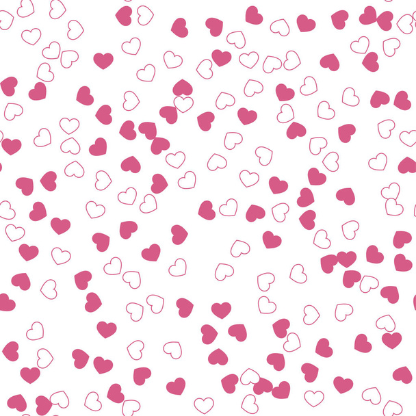   Pink hearts on white background. Seamless vector romantic love valentine pattern. For fabric, textile, design, cover, banner. - Vector, afbeelding