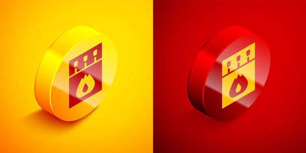 Isometric Open matchbox and matches icon isolated on orange and red background. Circle button. Vector. - Vettoriali, immagini