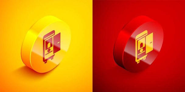 Isometric Toilet in the train car icon isolated on orange and red background. Circle button. Vector. - Vetor, Imagem