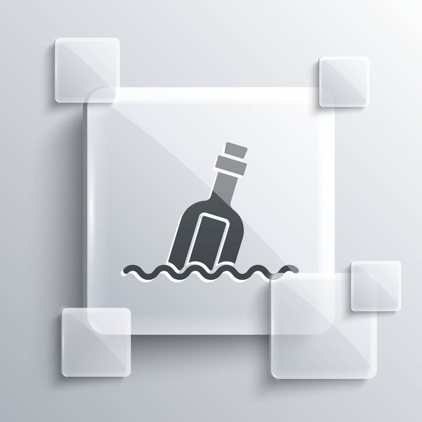 Grey Glass bottle with a message in water icon isolated on grey background. Letter in the bottle. Pirates symbol. Square glass panels. Vector. - Διάνυσμα, εικόνα