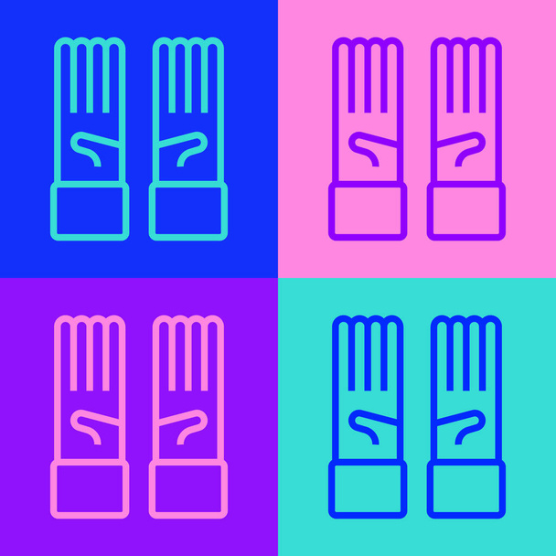 Pop art line Lékařské gumové rukavice ikona izolované na barevném pozadí. Ochranné gumové rukavice. Vektor. - Vektor, obrázek