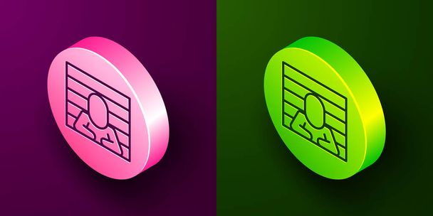 Isometric line Prisoner icon isolated on purple and green background. Circle button. Vector. - Vector, Image