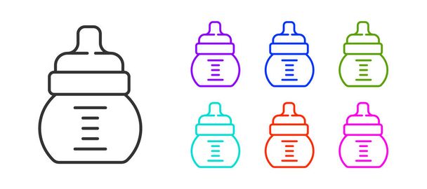 Black line Baby bottle icon isolated on white background. Feeding bottle icon. Milk bottle sign. Set icons colorful. Vector. - Vector, Image