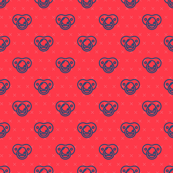 Blue line Baby dummy pacifier icon isolated seamless pattern on red background. Toy of a child.  Vector. - Vector, Image