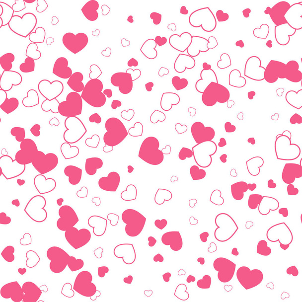   Pink hearts on white background. Seamless vector romantic love valentine pattern. For fabric, textile, design, cover, banner. - Vektör, Görsel