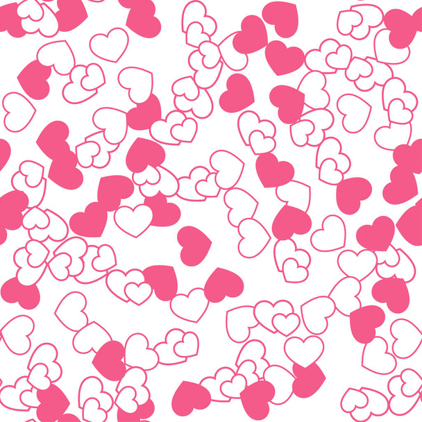   Pink hearts on white background. Seamless vector romantic love valentine pattern. For fabric, textile, design, cover, banner. - Vector, imagen