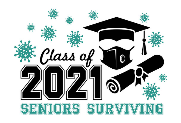 2021年卒業。デザイン、挨拶、 Tシャツ、パーティー、高校生や大学生の卒業生のためのテキスト。透明な背景のベクトル - ベクター画像