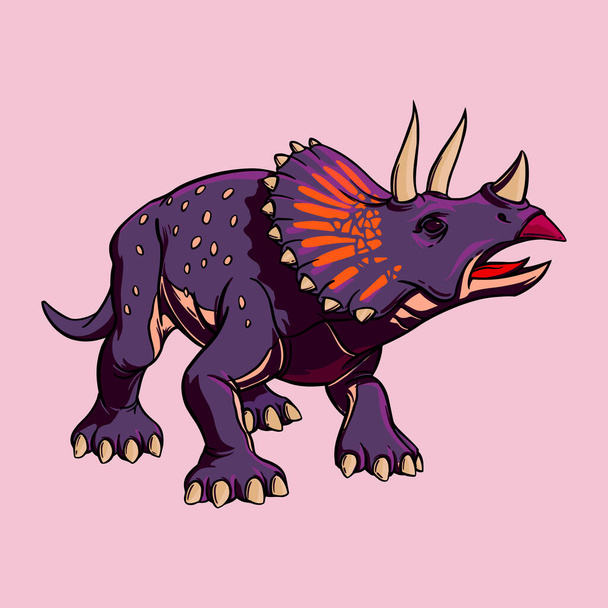Χρώμα σκίτσο κινουμένων σχεδίων του δεινόσαυρου Triceratops για εκτύπωση. Εικονογράφηση για παιδιά. Κλιμάκιο διανύσματος - Διάνυσμα, εικόνα