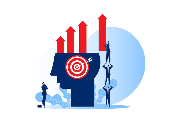 team businessman holds up graph growth on human head growth mindset  concept vector. - Vector, Image