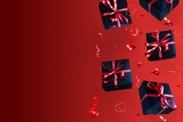 Caída de la caja de regalo, el día de San Valentín celebra rojo - Foto, imagen