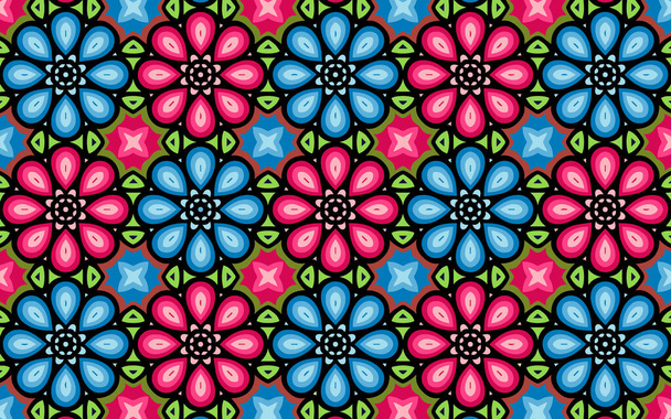 Geometric colorful floral wallpaper. Ethnic ornament based on East Indian motives. Doodling pattern. Background for brown paper, business card, textiles, fabric, website, stained glass, presentations. - Vetor, Imagem