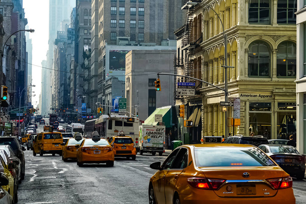 Broadway in New York City with yellow New York City taxi cabs on the streets. Manhattan, New York. - Φωτογραφία, εικόνα