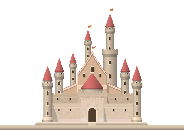 Castillo medieval aislado sobre fondo blanco. Ilustración vectorial - Vector, imagen