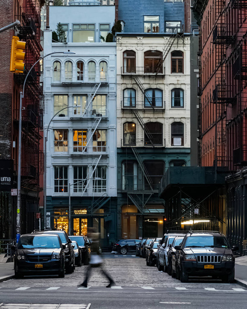 SoHo neighborhood in New York City Manhattan with yellow New York City taxi cabs on the streets. Manhattan, New York. - Zdjęcie, obraz