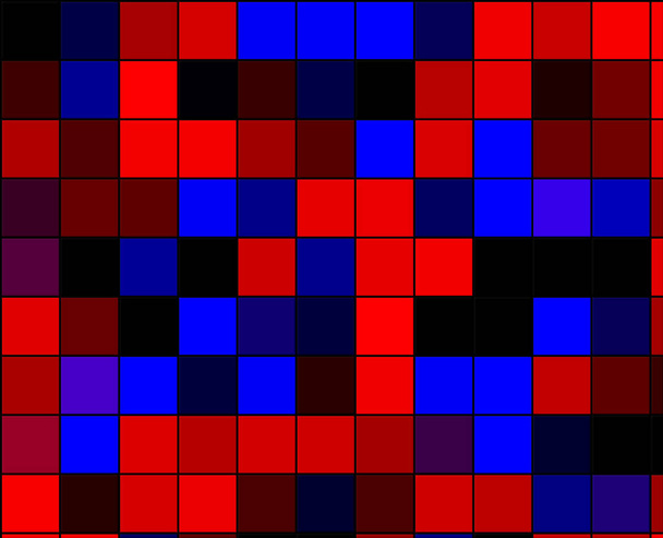 Abstracte volumetrische achtergrond, in de vorm van vierkanten, met een spectaculaire combinatie van rode, blauwe en zwarte kleuren. Een modern imago voor uw projecten. - Foto, afbeelding