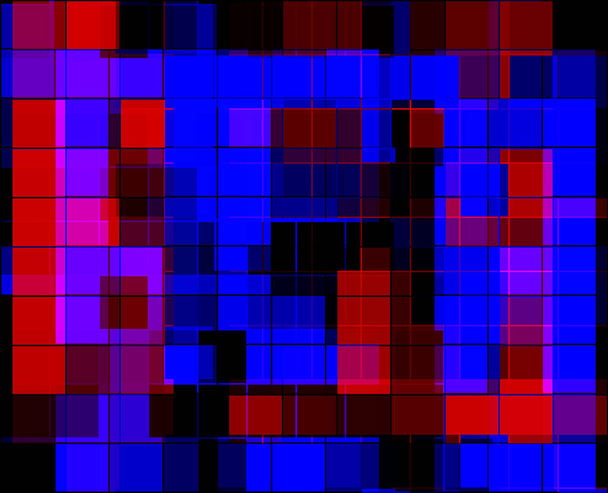 Fondo volumétrico abstracto, en forma de cuadrados, con una espectacular combinación de colores rojo, azul y negro. Una imagen moderna para sus proyectos. - Foto, imagen