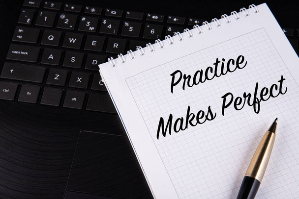 Practice Makes Perfect - written on a notebook with a pen. High quality photo - Fotoğraf, Görsel