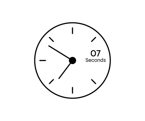 7 Sekunden Countdown modernes Timer-Symbol. Stoppuhr und Zeitmessung isoliert auf weißem Hintergrund - Vektor, Bild