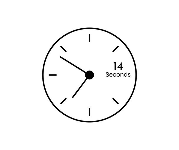 14 segundos Cuenta atrás del icono del temporizador moderno. Cronómetro y medición del tiempo imagen aislada sobre fondo blanco - Vector, Imagen