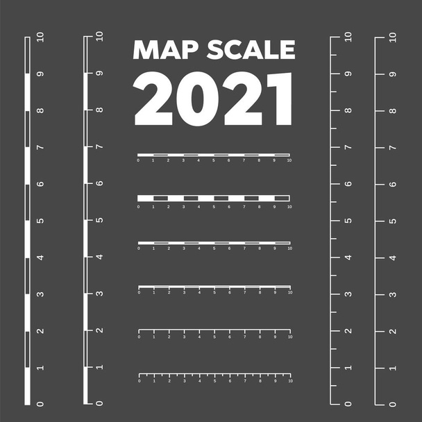 Map scales graphics for measuring distances. Scale measure map vector. Latitude and longitude distance - Vector, Image