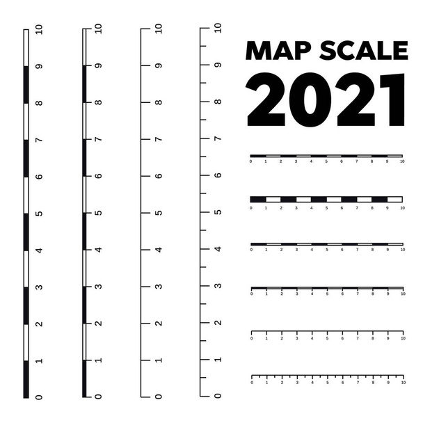 Map scales graphics for measuring distances. Scale measure map vector. Latitude and longitude distance - Vector, Image