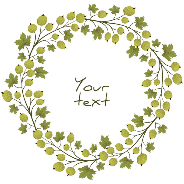 Vector gooseberry wreath; berry frame for greeting cards, invitations, posters, banners. - Vector, Image