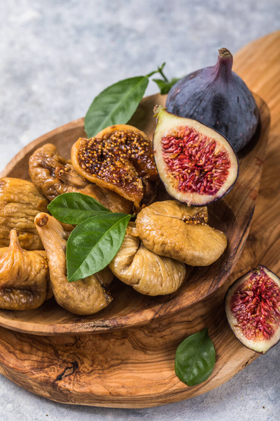 Organic dried figs close up, vegetarian food background - Photo, Image