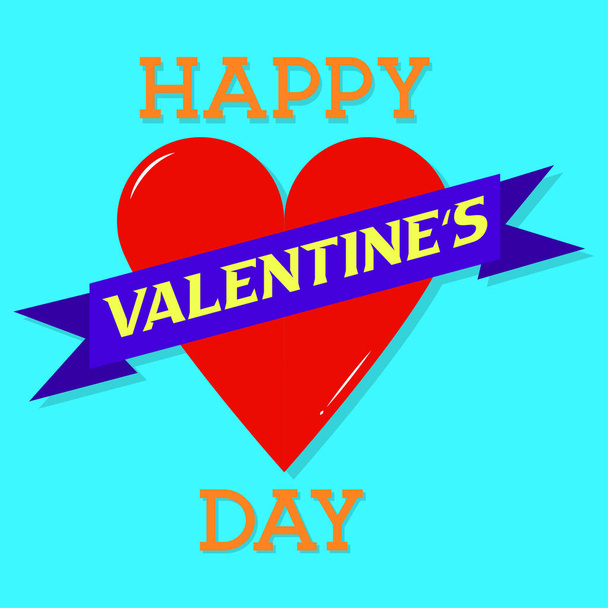 Boldog Valentin-napi üdvözlőlapot tipográfia és piros szeretet elszigetelt cián háttér vektor tervezés - Vektor, kép