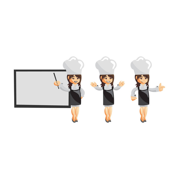 Chef Mujer personaje Mascota creación Ilustración Plantilla Pose Set - Vector, Imagen