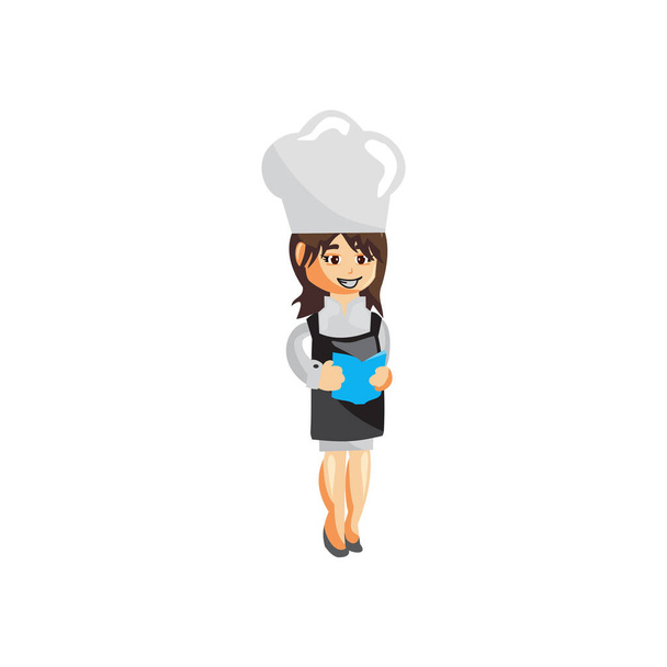 Chef Γυναίκα δημιουργία χαρακτήρα Εικονογράφηση Πρότυπο Pose Book Menu - Διάνυσμα, εικόνα