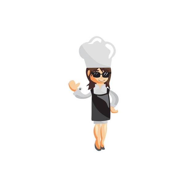Chef-kok Vrouw karakter creatie Illustratie Sjabloon Pose Bril - Vector, afbeelding