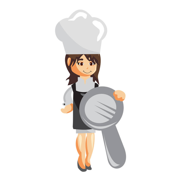 Chef Woman character bring Magnifying creation Illustration Template Pose - Vector, Image